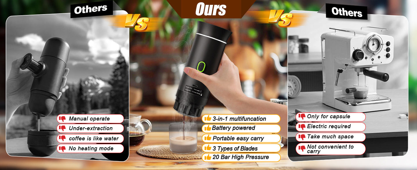 Wireless Electric Portable Espresso Coffee Machine for Car Home Camping Coffee Maker 3-in-1 Capsule Powder Travel Coffee Maker