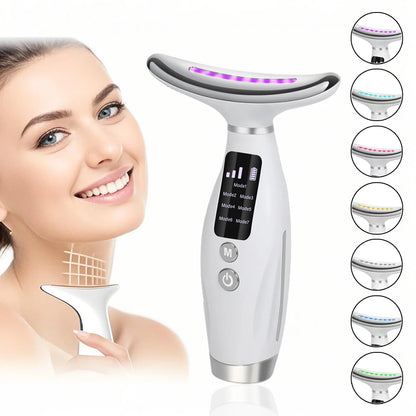 EMS Micro-current Neck Face Beauty Device 7 Color Facial Massager for Enhanced Face Neck and Shoulder Care with Vibrating