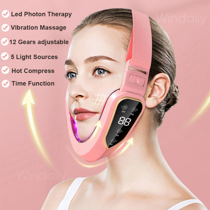 LED Photon Therapy Facial Slimming Vibration Massager Facial Lifting Device Facial Heated Double Chin V Face Vibration Massager