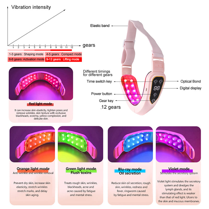 LED Photon Therapy Facial Slimming Vibration Massager Facial Lifting Device Facial Heated Double Chin V Face Vibration Massager