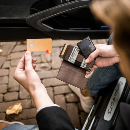 Premium slim and compact men's leather wallet – One-touch card access, elegant design.